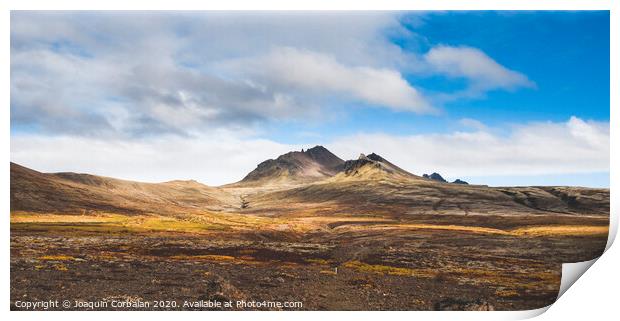 High Icelandic or Scottish mountain landscape with high peaks and dramatic colors Print by Joaquin Corbalan