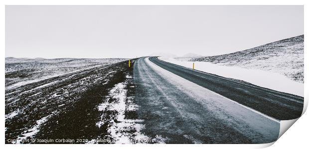 Road trip secondary with snow without anyone driving through Iceland Print by Joaquin Corbalan