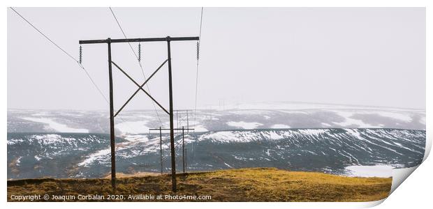 Icelandic landscapes full of green grass, sea and blue sky. Print by Joaquin Corbalan