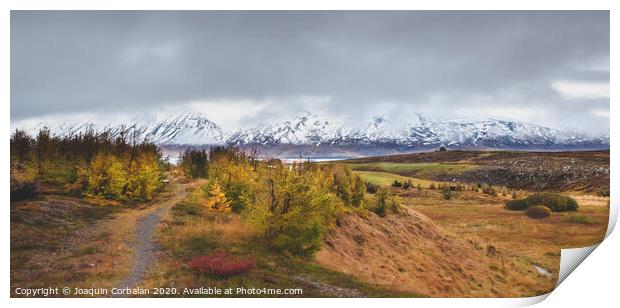 High Icelandic or Scottish mountain landscape with high peaks and dramatic colors Print by Joaquin Corbalan