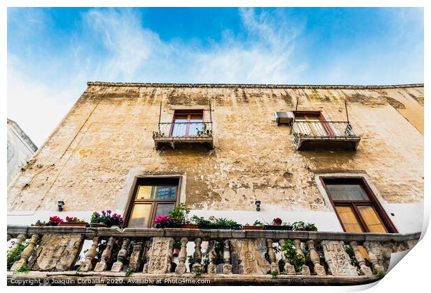 Colorful and old alleys of the touristic Italian city of Bari. Print by Joaquin Corbalan