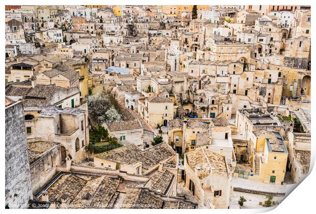 Panoramas of the ancient medieval city of Matera, in Italy. Print by Joaquin Corbalan