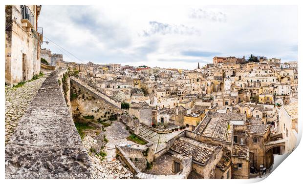 Panoramas of the ancient medieval city of Matera, in Italy. Print by Joaquin Corbalan