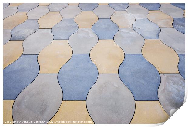 Urban background, floor with tiles of rounded shapes and earth colors. Print by Joaquin Corbalan
