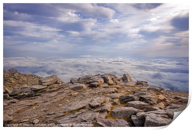 Peñalara mountain peak in Madrid, a cold day of clouds. Print by Joaquin Corbalan