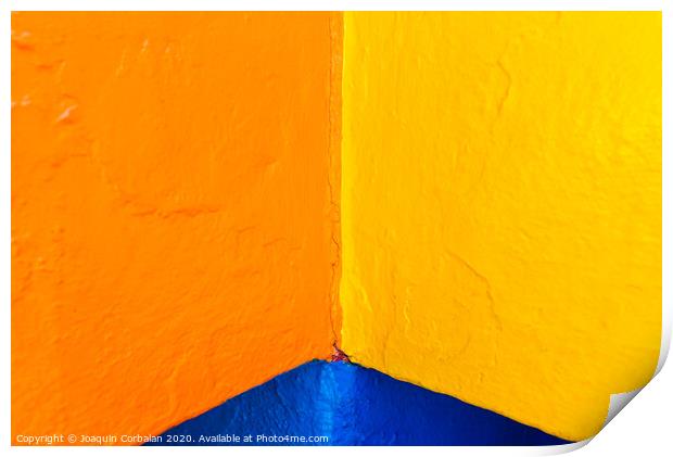 Abstract background of variable geometry and intense yellow and blue colors. Print by Joaquin Corbalan