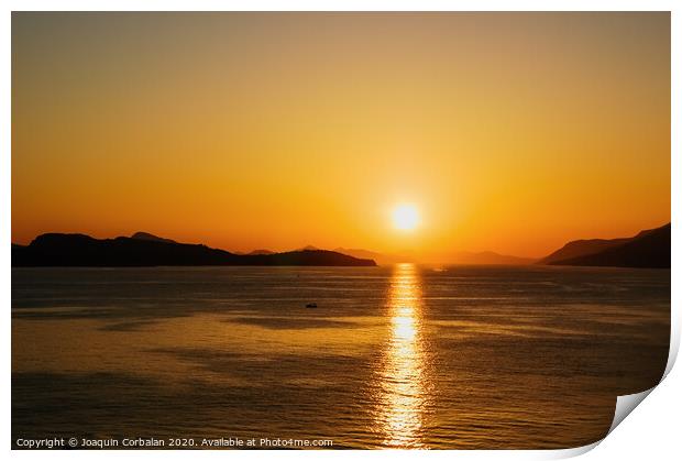 Sunset on the Adriatic coast between mountains. Print by Joaquin Corbalan