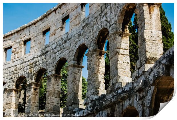 Roman amphitheater in Pula, the best preserved ancient monument in Croatia, visited by hundreds of tourists. Print by Joaquin Corbalan