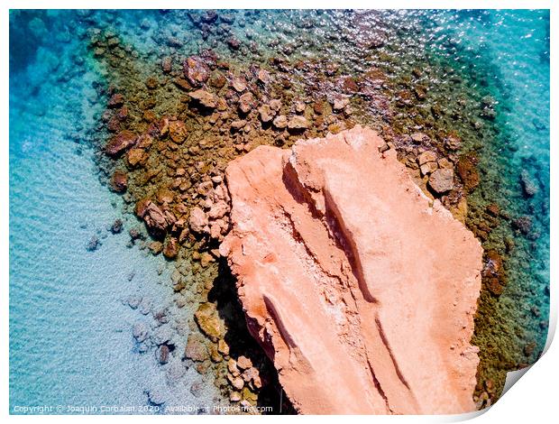 Transparent water Mediterranean coast with rocky bed, aerial view. Print by Joaquin Corbalan