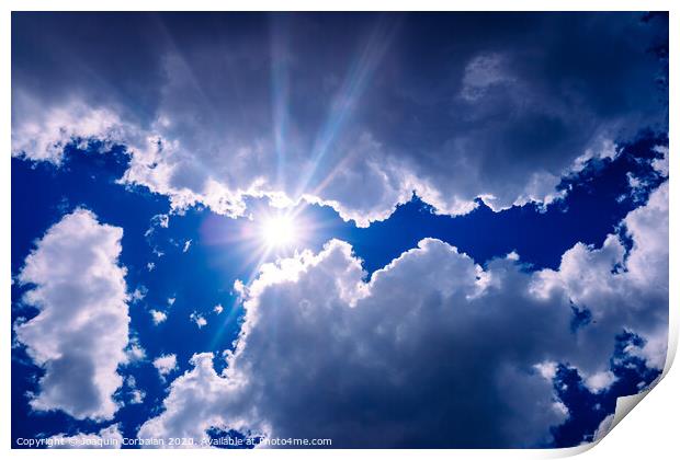 Uva and uvb rays of the sun pass through the atmosphere and the clouds to the skin of people. Print by Joaquin Corbalan