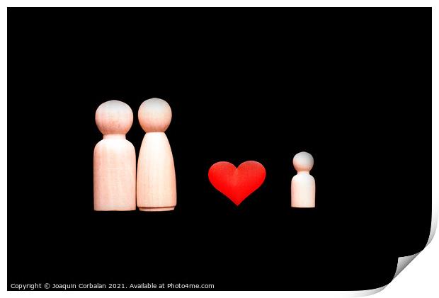 Wooden figures representing the love of the family, parents who  Print by Joaquin Corbalan