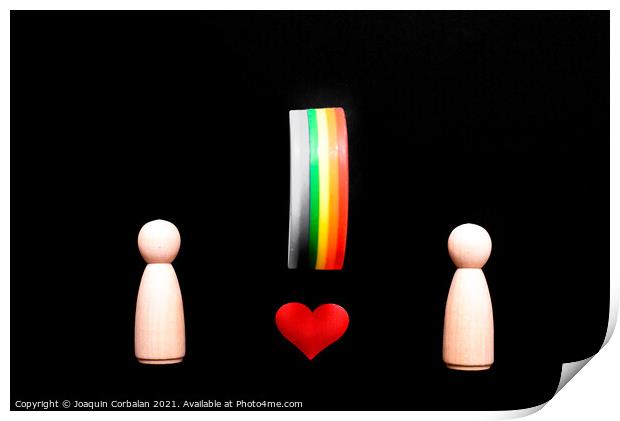 Wooden figures representing two lesbian women in love, with the  Print by Joaquin Corbalan