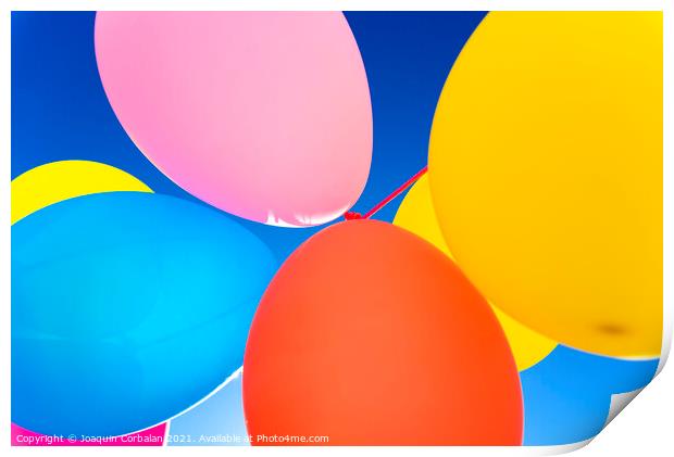 Colorful balloons inflated against the sun, festive and joyful colorful background. Print by Joaquin Corbalan