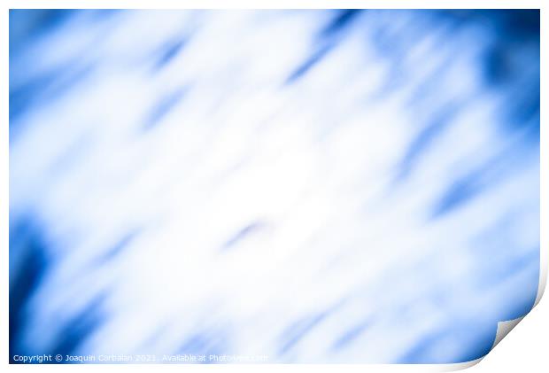 Diffuse abstract background with blue clouds on deep white. Print by Joaquin Corbalan
