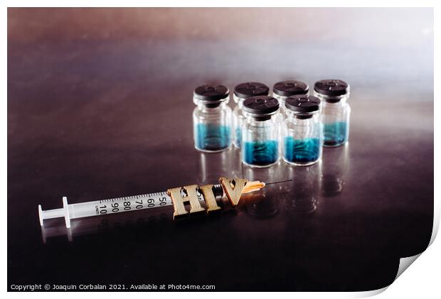 New AIDS treatment, vaccination with syringe with new vaccine, l Print by Joaquin Corbalan