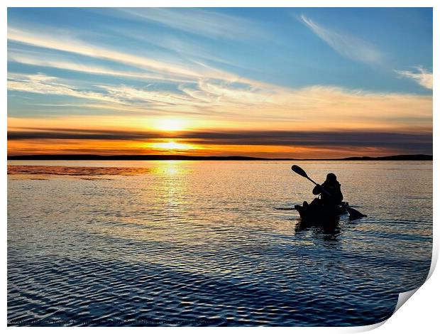 Kayaking under an Orkney sunset  Print by Myles Campbell