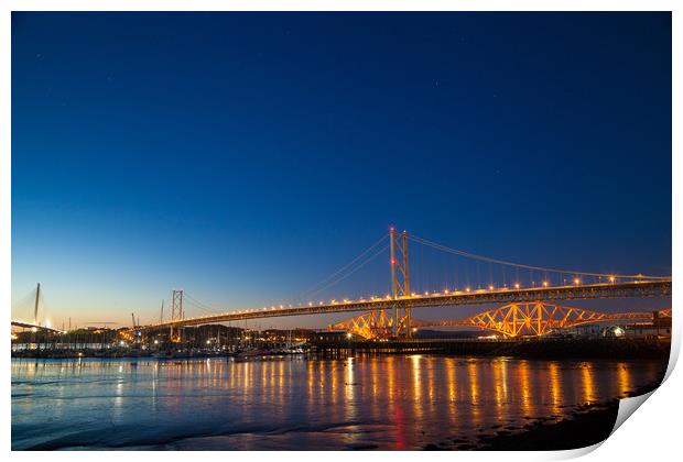Three Bridge over the Firth of Forth at Night Print by Richard Newton