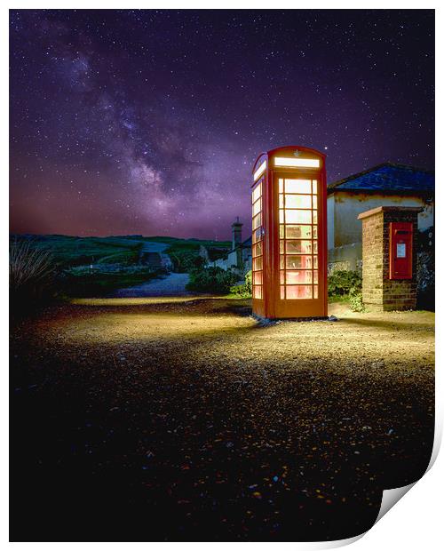 Milky Way & Red telephone box Print by Lubos Fecenko