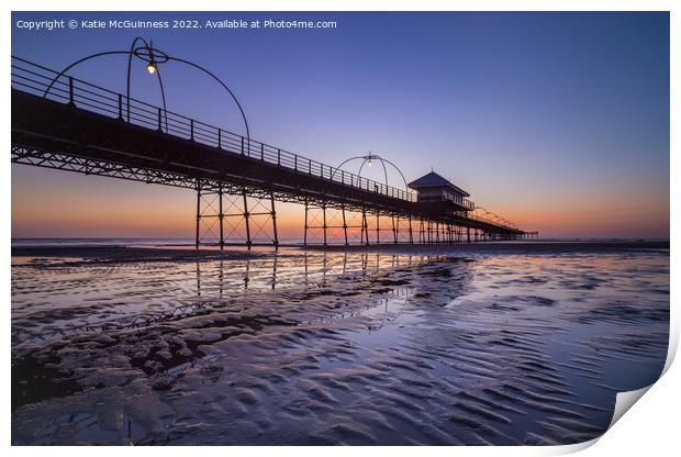 Sun setting behind Southport Pier, Merseyside Print by Katie McGuinness