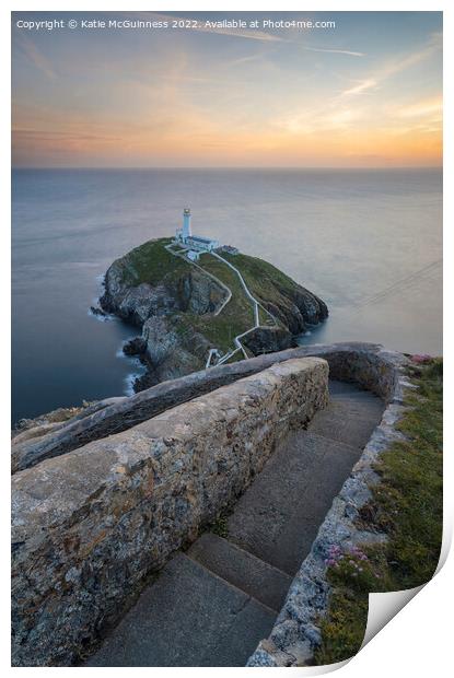 Sunset at South Stack Lighthouse in Anglesey, North Wales Print by Katie McGuinness