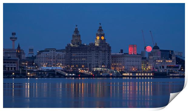 Moonrise over Liverpool Print by Stephen Conway