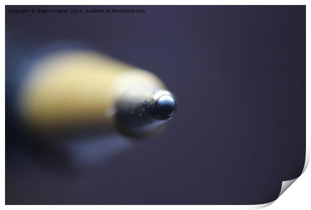 Macro photo of ballpoint pen tip with dark grey background. Print by Photo Chowk