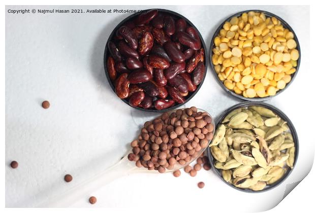 Cereals and spices on white background with copy space Print by Photo Chowk