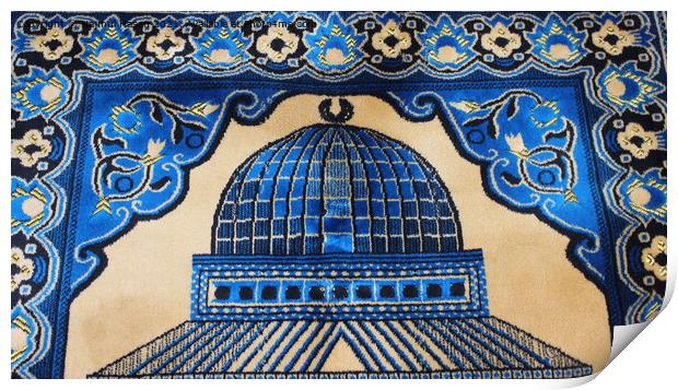 High angle view of lovely prayer mat or prayer rug for Muslims Print by Photo Chowk