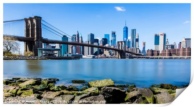 Brooklyn Bridge and NYC Skyline Print by Anthony Rosner