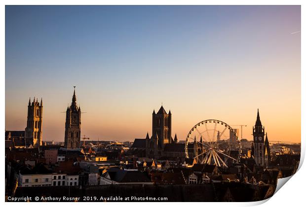 Sunset over Ghent Belgium Print by Anthony Rosner