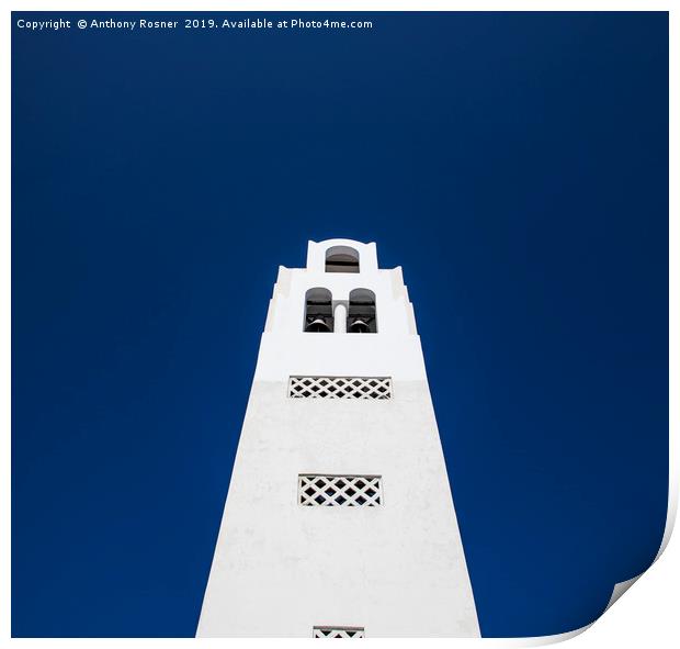 Bell Tower in Santorini Print by Anthony Rosner