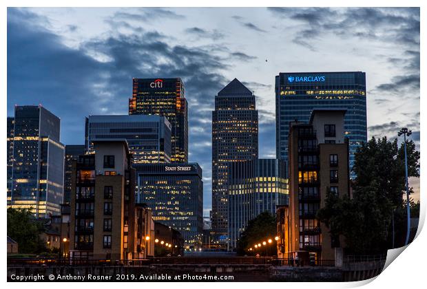 Summer Evening in Canary Wharf Print by Anthony Rosner