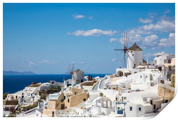 White Windmill's in Santorini Greece Print by Anthony Rosner