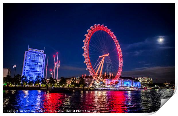 London Eye on the Thames Print by Anthony Rosner