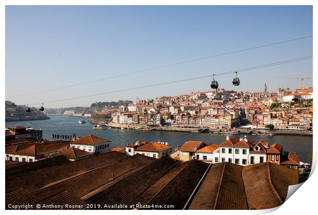 Cable cars over Porto Portugal Print by Anthony Rosner