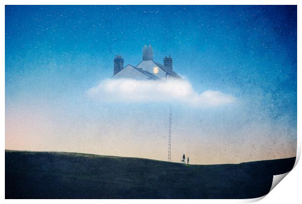 A magical concept. Of a couple below an off grid h Print by David Wall