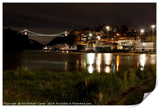 Bristol Clifton Suspension Bridge at Night         Print by Neil William-Carter