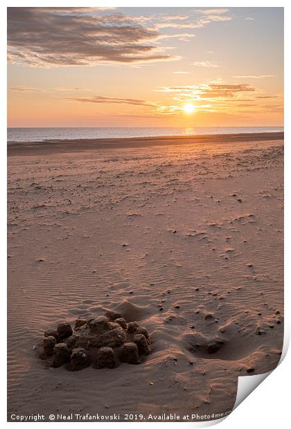 Holkham Beach Sandcastle & Sunrise Print by Neal Trafankowski
