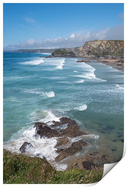 Cornish waves at Whipsiderry beach at Porth near N Print by Tony Twyman