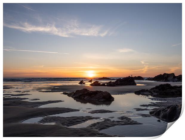 Fistral Beach sunset Print by Tony Twyman