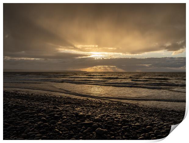 Moody sunset at Westward Ho! Print by Tony Twyman