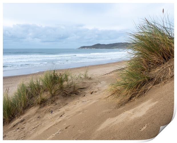 Woolacombe beach sand dunes Print by Tony Twyman