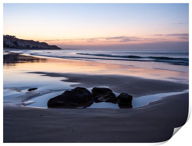 Albufeira beach sunrise Print by Tony Twyman
