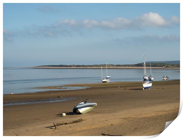 Boats moored on Instow Sands Print by Tony Twyman