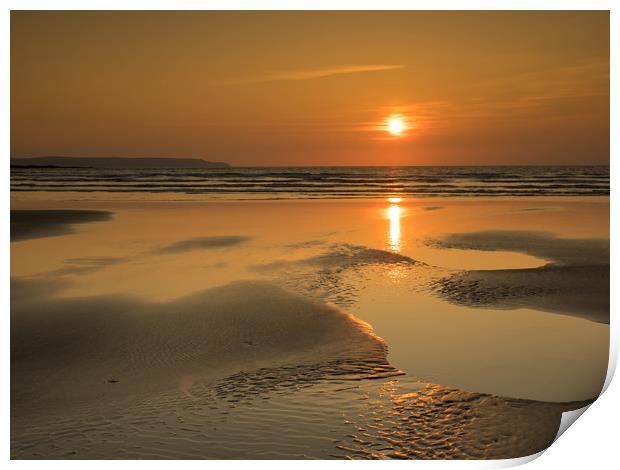 Westward Ho! beach sunset in North Devon Print by Tony Twyman