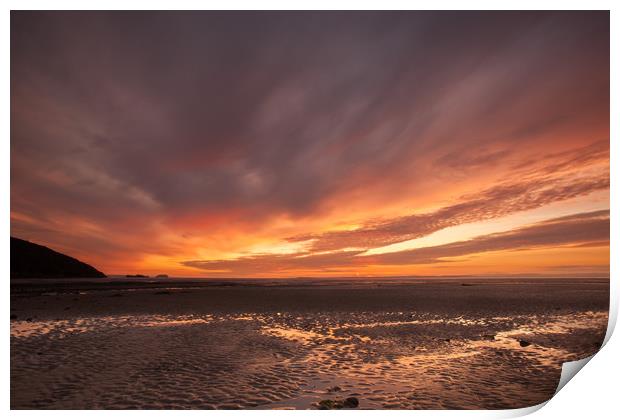 Sunset at Sandbay in North Somerset Print by Tony Twyman