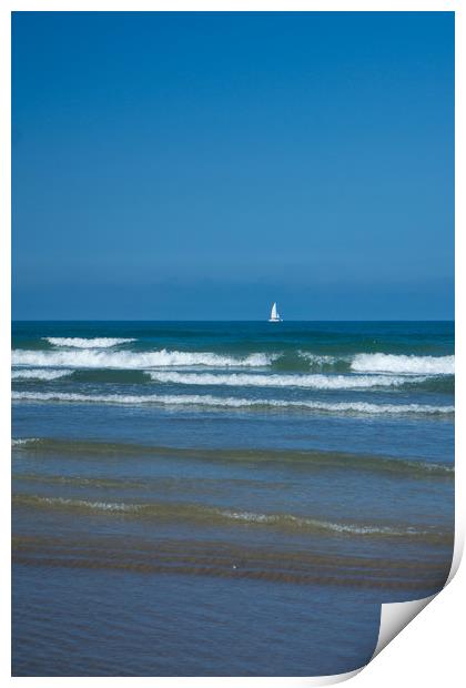 Yacht sailing off the North Devon coast Print by Tony Twyman