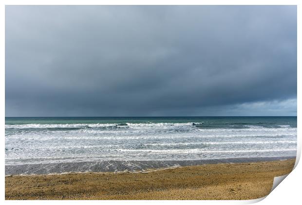 Moody clouds at Widemouth Bay near Bude Print by Tony Twyman
