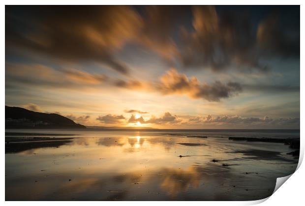 Moody beach sunset at Westward Ho Print by Tony Twyman