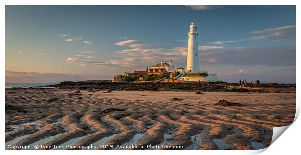St Marys Lighthouse and Sand Ripples  Print by Tyne Tees Photography